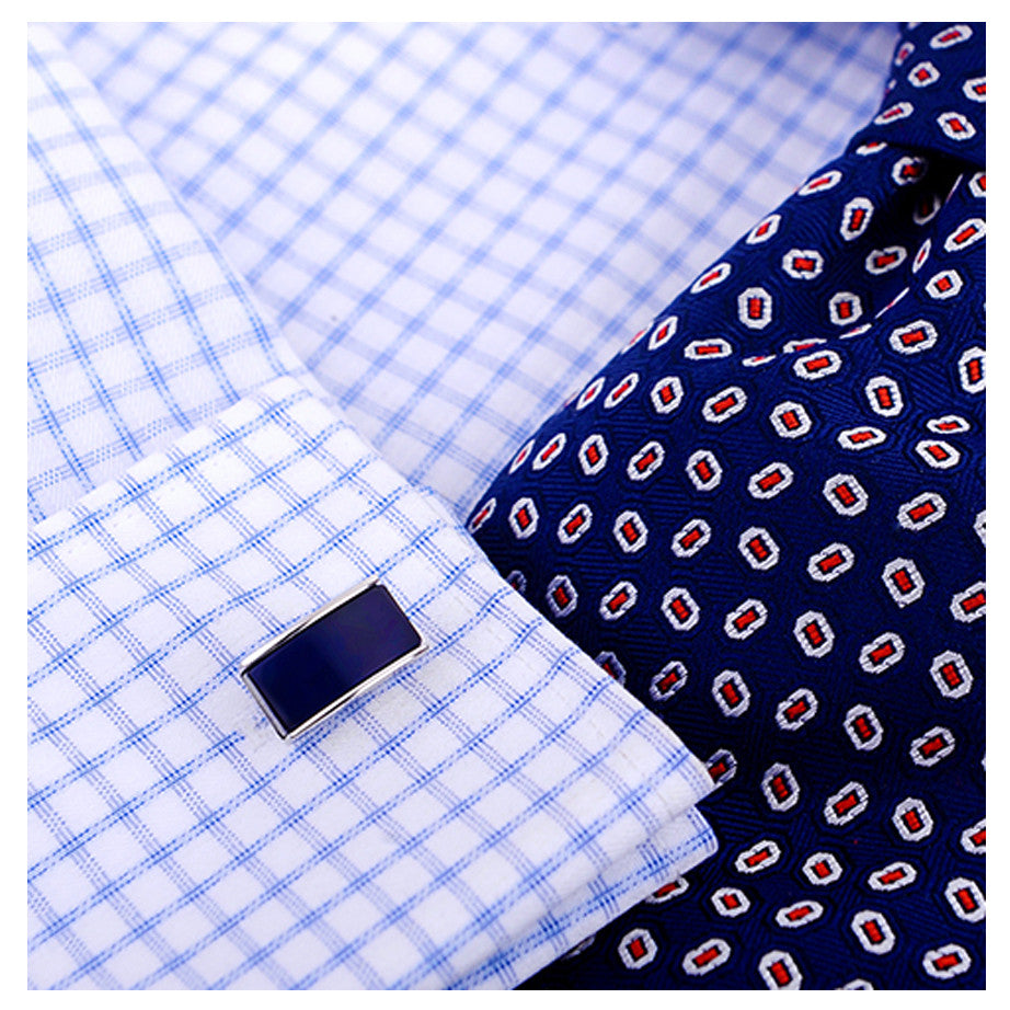 Deep Blue Line Rhodium Plated Cuff Links