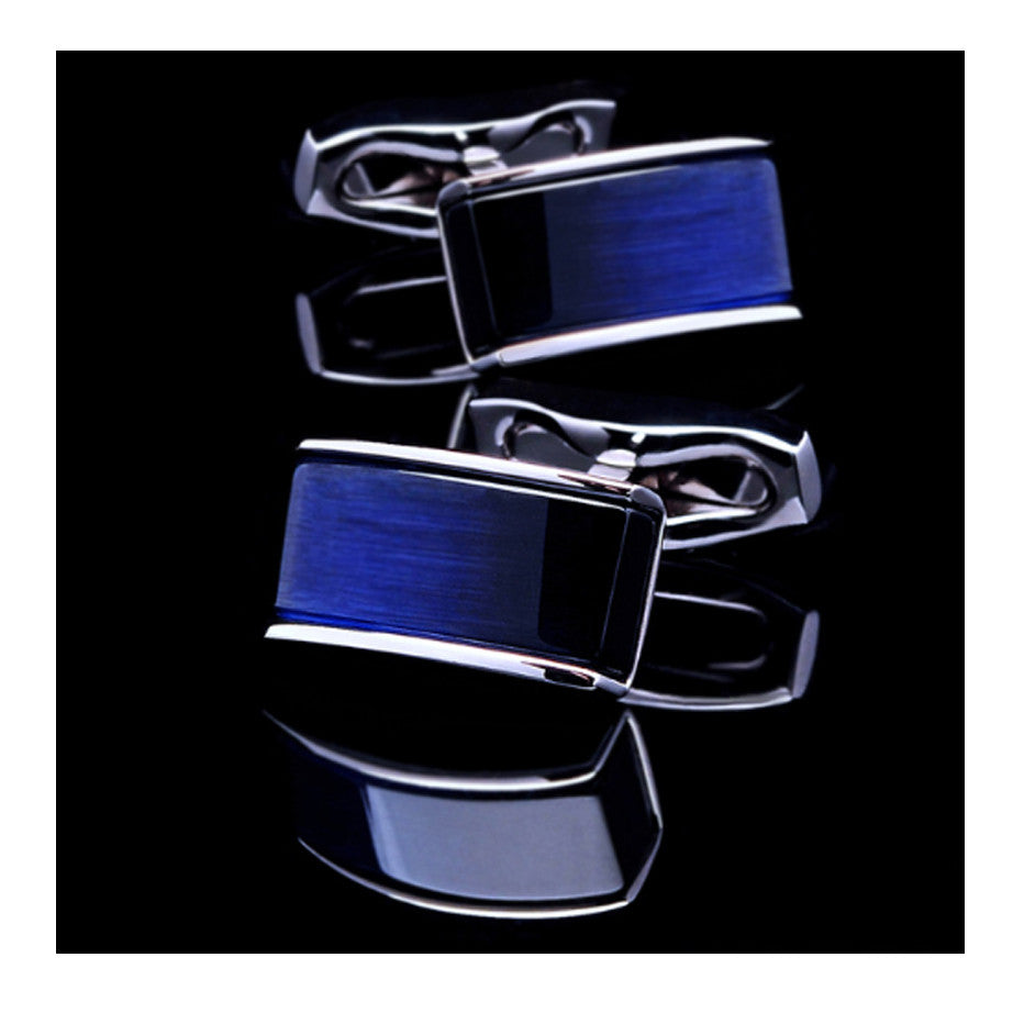 Deep Blue Line Rhodium Plated Cuff Links