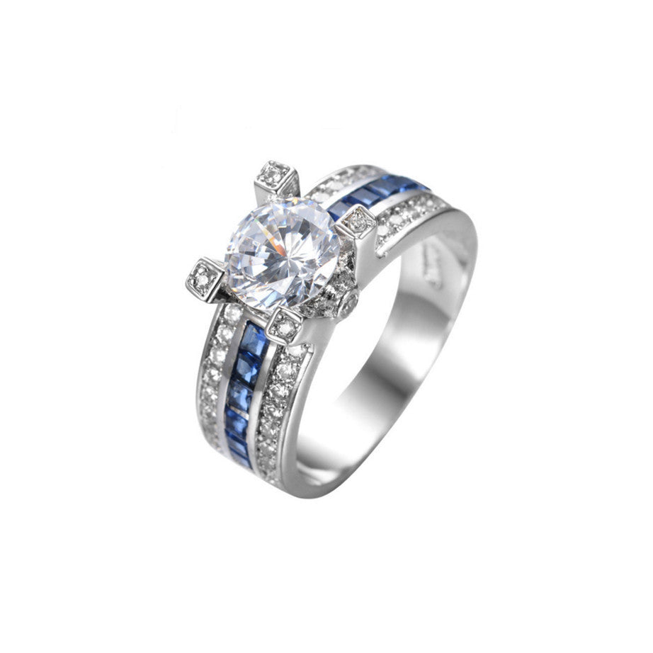 White Gold Plated Blue Line Gemstone Ring