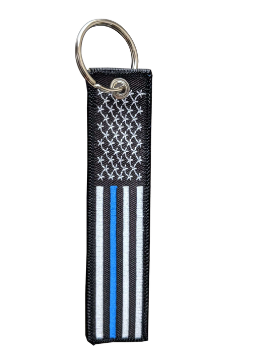 Embroidered Thin Blue Line American Flag Keychain (size: 5" x 1")