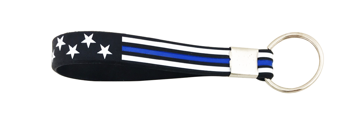Thin Blue Line American Flag Silicone Keychain