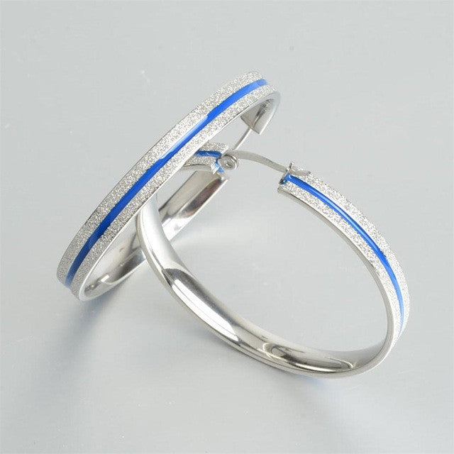 LARGE Thin Blue Line Stainless Steel Hoop Earrings