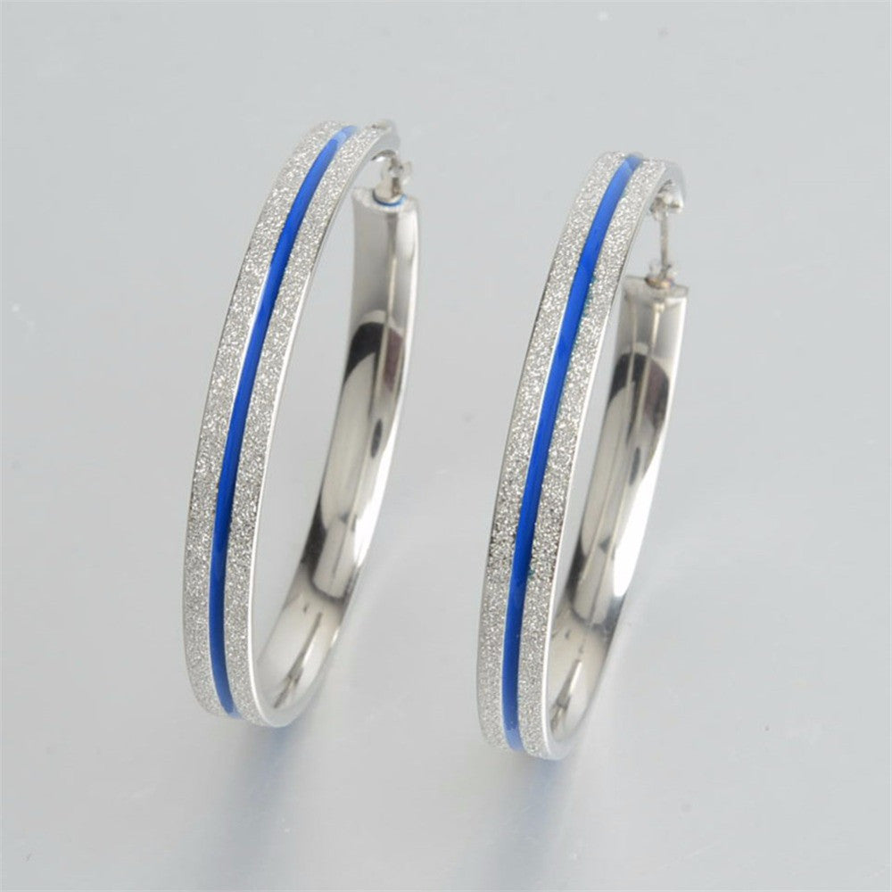Thin Blue Line Stainless Steel Hoop Earrings