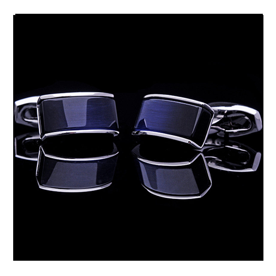 Deep Blue Line Rhodium Plated Cuff Links
