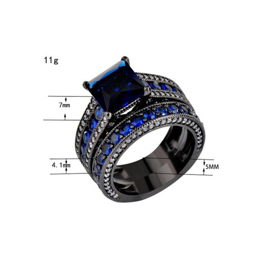 Beautiful Black Rings Set - Gold Plated Cubic Sapphire Simulated Stone