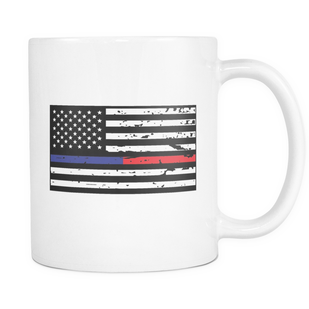 The Blue and Red Line American Flag Mug - White