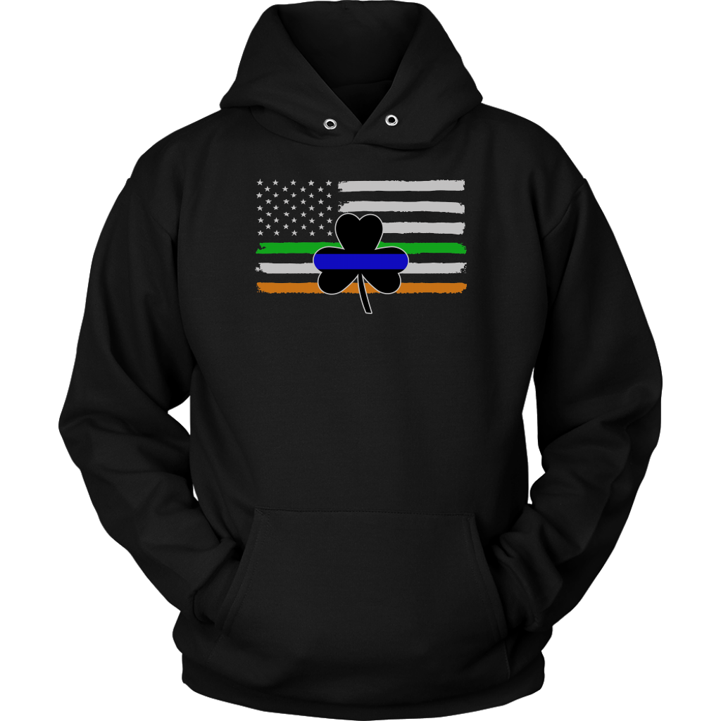 Thin Blue Line Shamrock Distress Irish Flag Shirts & Hoodies