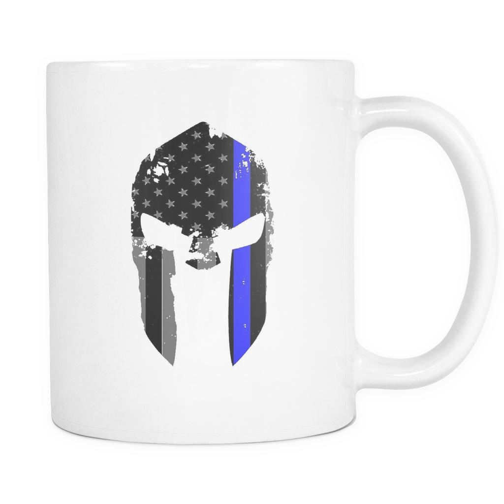 Thin Blue Line - Spartan Helmet Mug - White