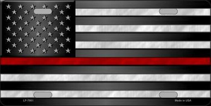 American Flag Thin RED Line Metal License Plate