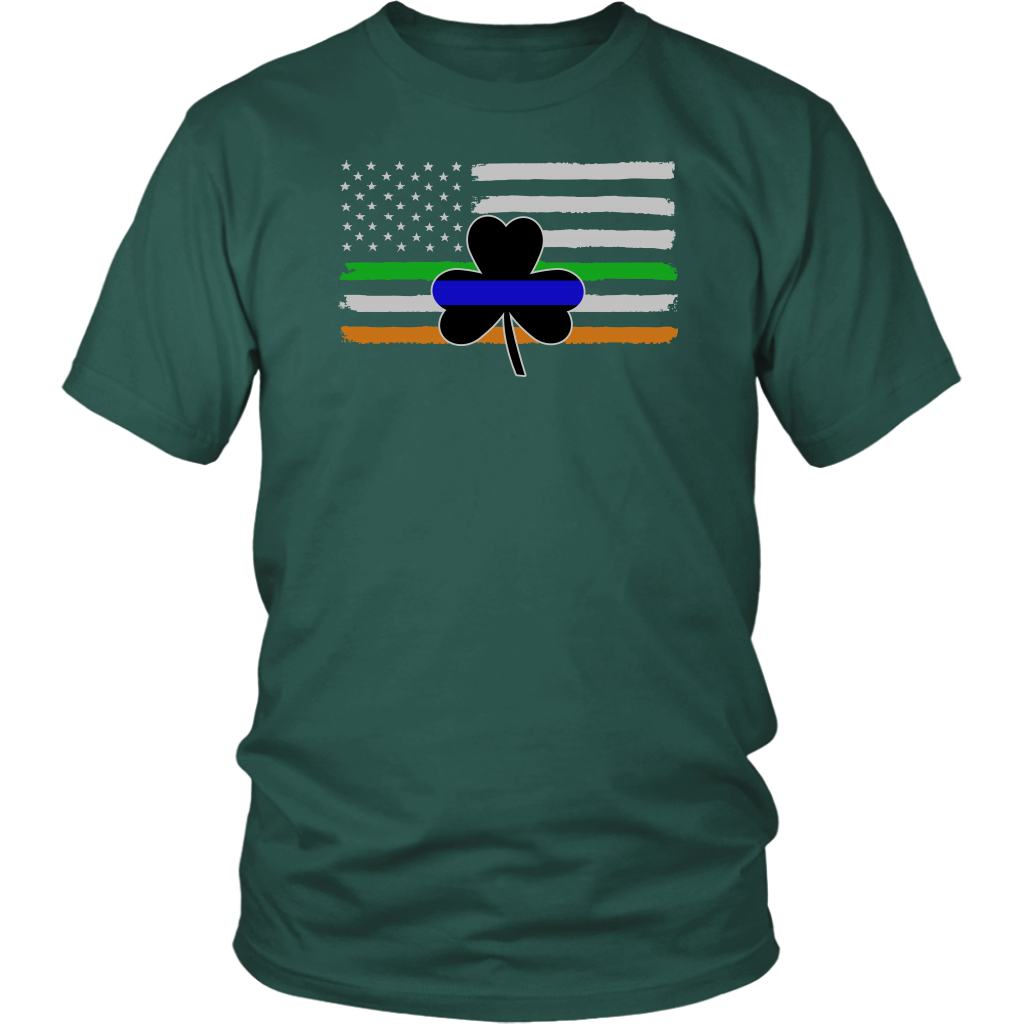 Thin Blue Line Shamrock Distress Irish Flag Shirts & Hoodies