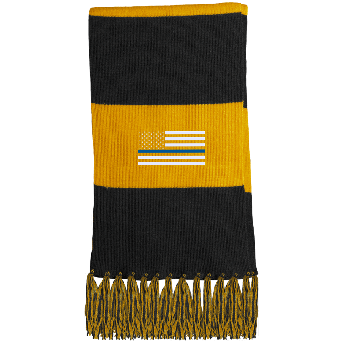 Thin Blue Line Flag Embroidered and Fringed Scarf