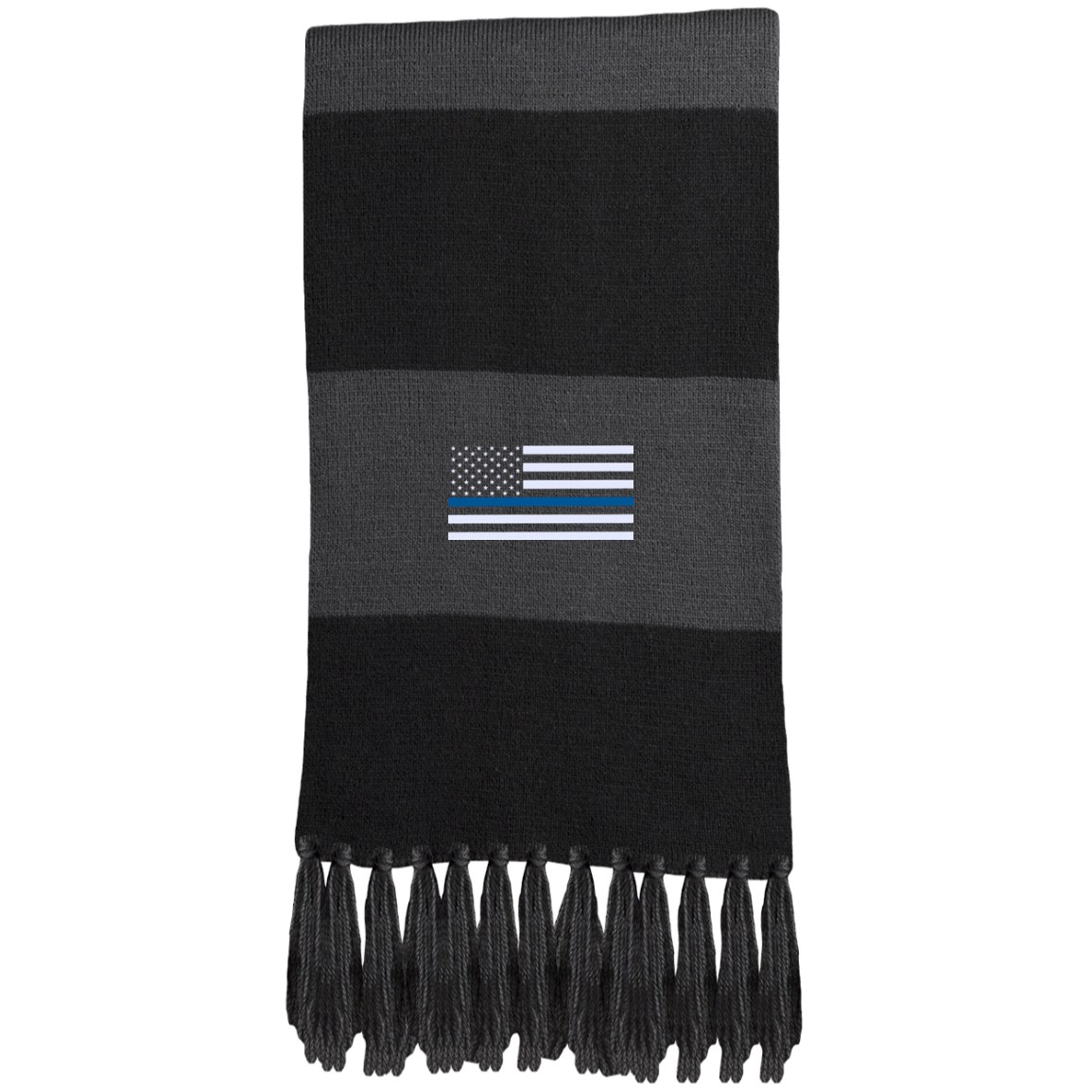 Thin Blue Line Flag Embroidered and Fringed Scarf