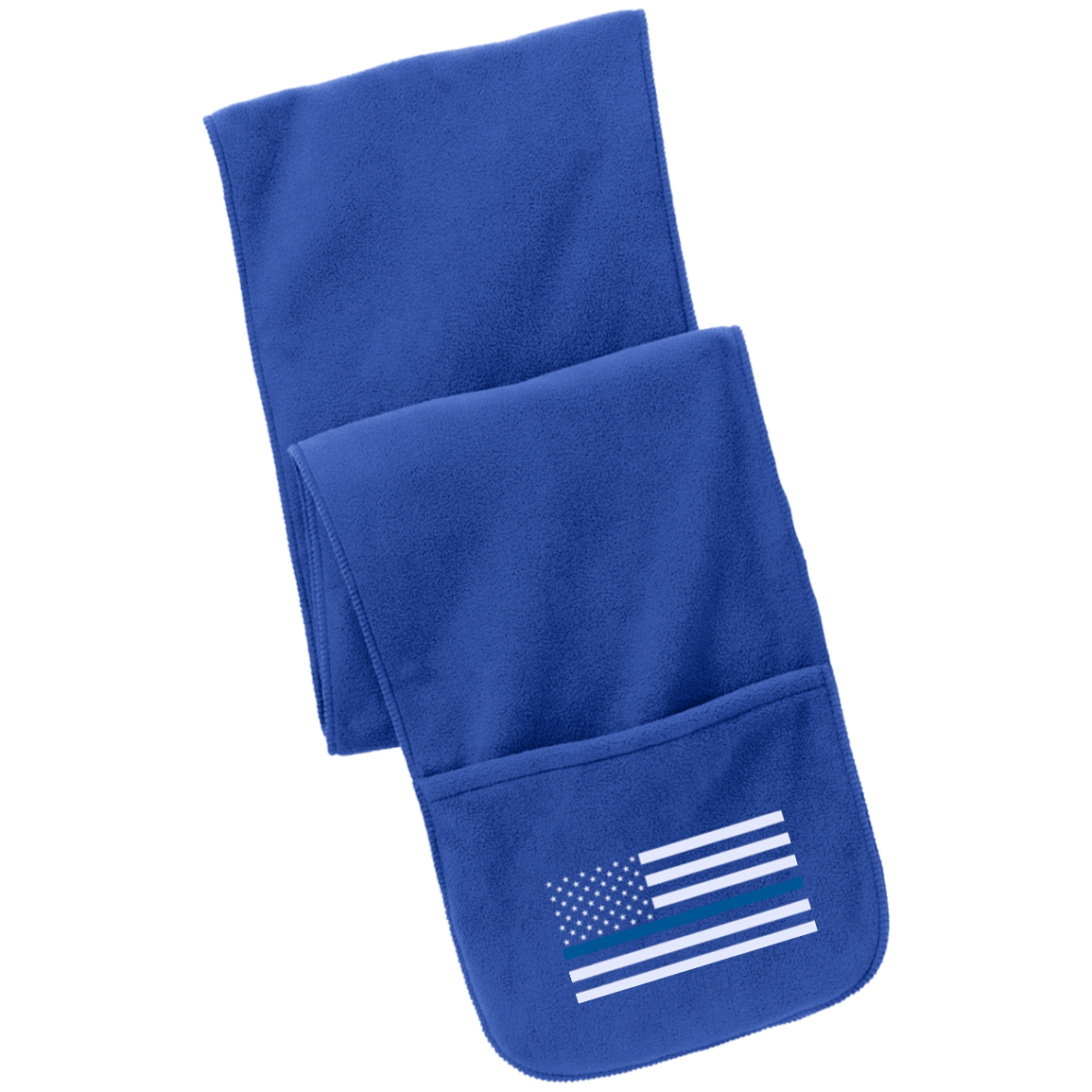 Thin Blue Line Flag Embroidered Fleece Scarf with Pockets