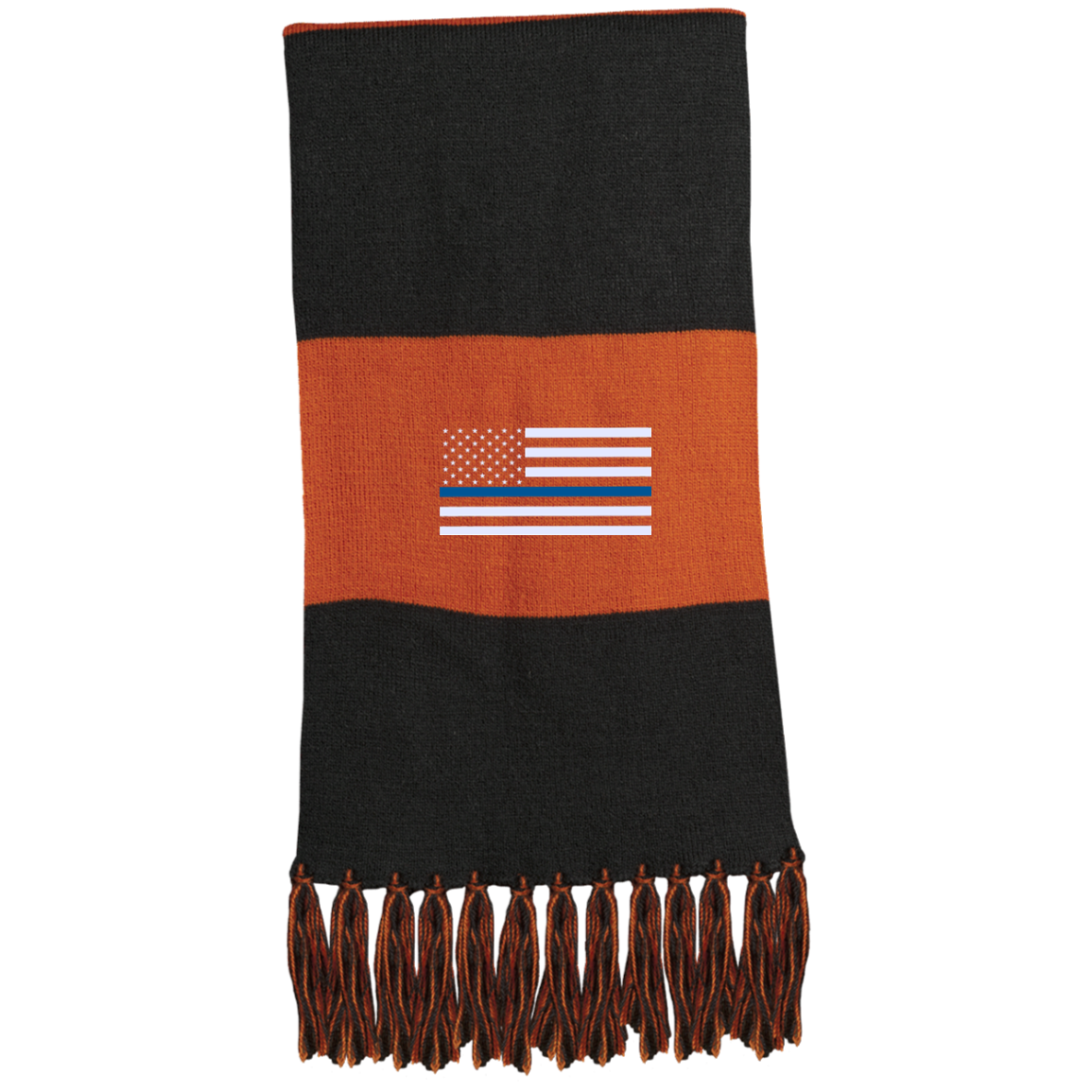 Thin Blue Line Flag Embroidered and Fringed Scarf