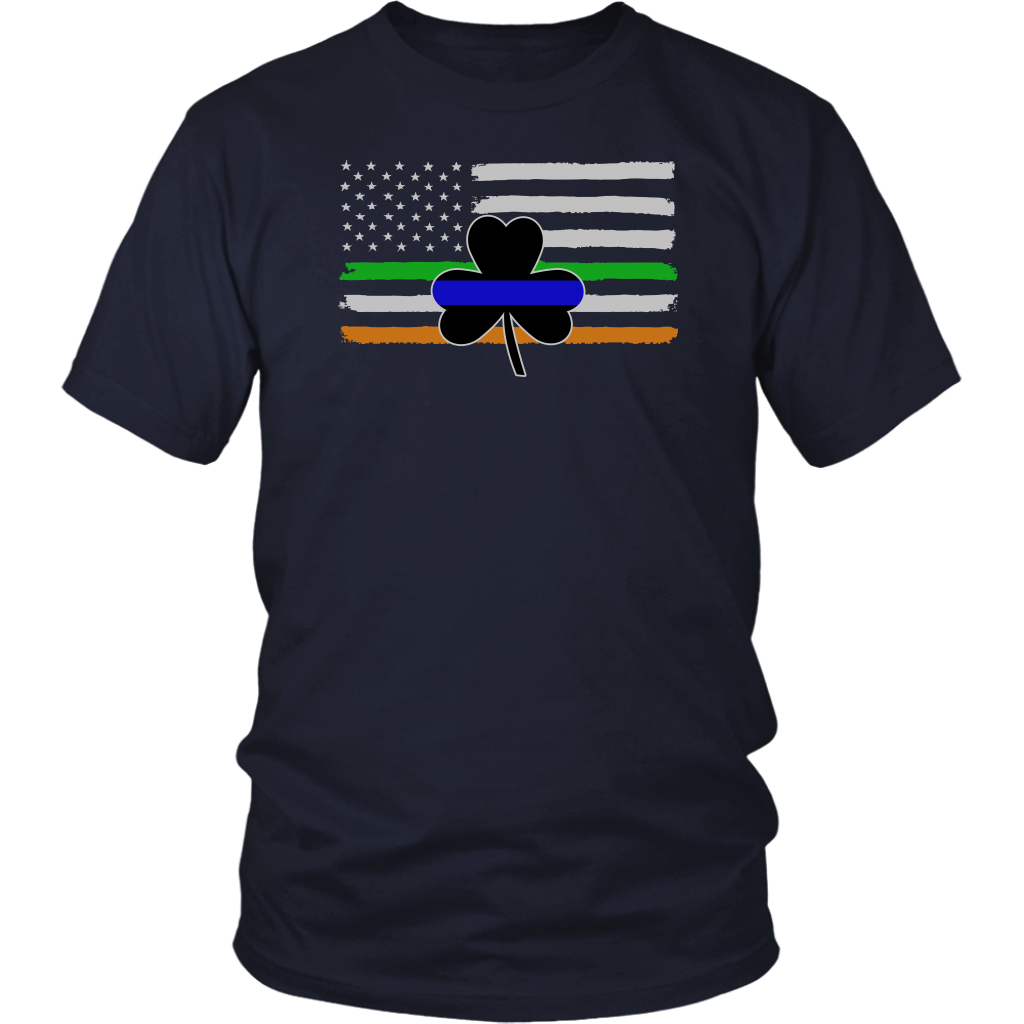Thin Blue Line Shamrock Distress Irish Flag Shirts & Hoodies