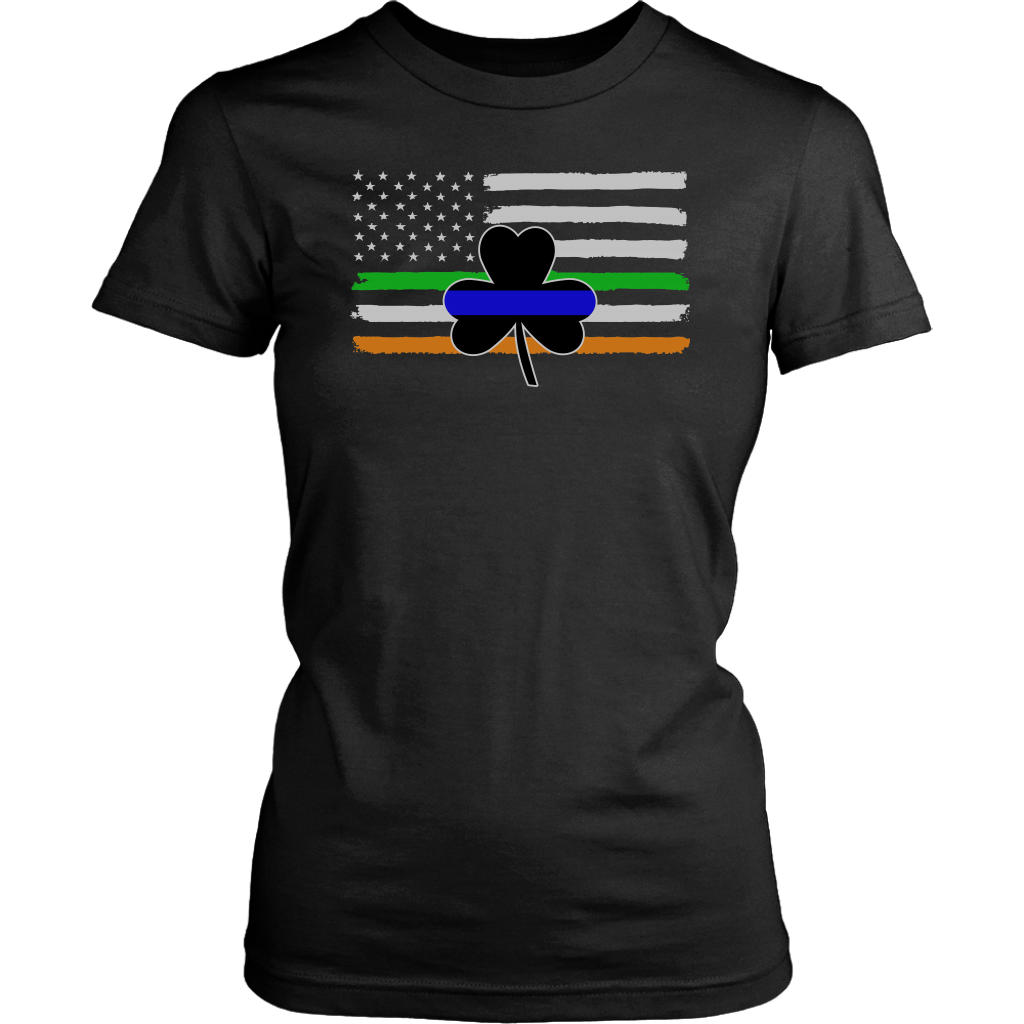 Thin Blue Line Shamrock Distress Irish Flag Shirts & Hoodies