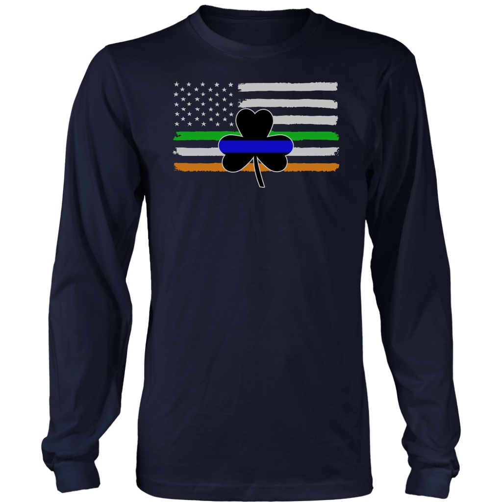 Thin Blue Line Shamrock Distress Irish Flag Shirts & Hoodies