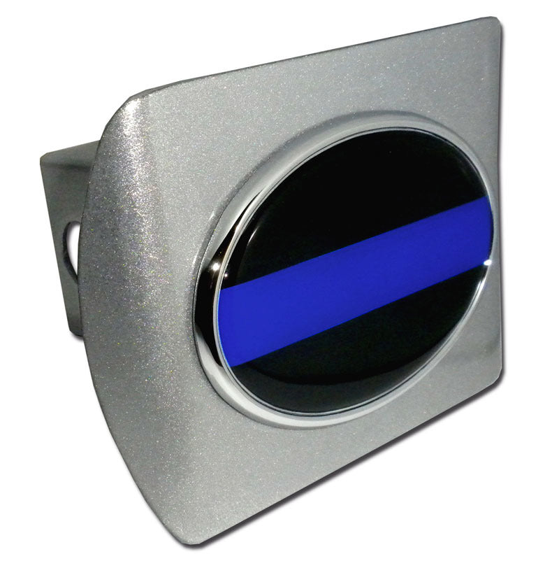 Thin Blue Line Emblem on Brushed Metal Hitch Cover