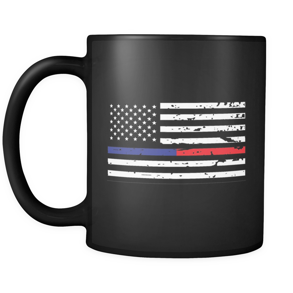 The Blue and Red Line American Flag Mug - Black