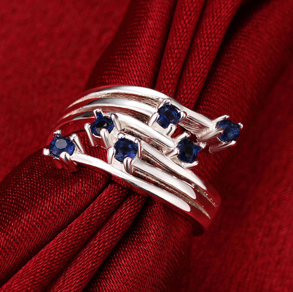 Beautiful 6 Stone Blue Sapphire Ring