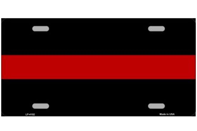 Thin RED Line Metal License Plate