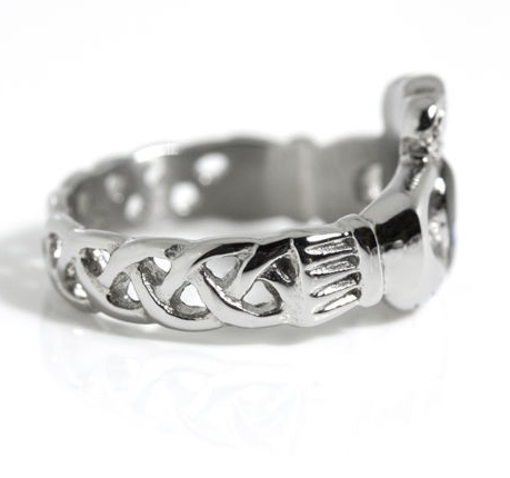 Thin Blue Line Stainless Steel Ring with Celtic Rope Design