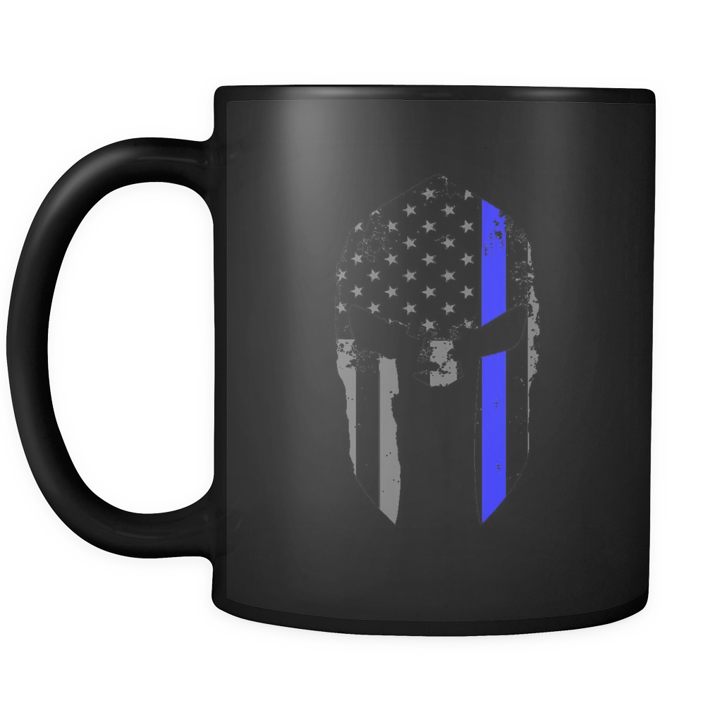 Spartan Helmet Thin Blue Line Flag Mug
