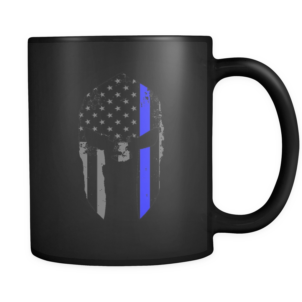 Spartan Helmet Thin Blue Line Flag Mug