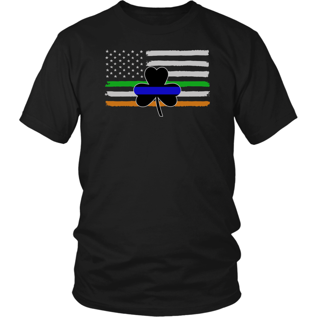 Thin Blue Line Shamrock Distress Irish Flag Shirts & Hoodies