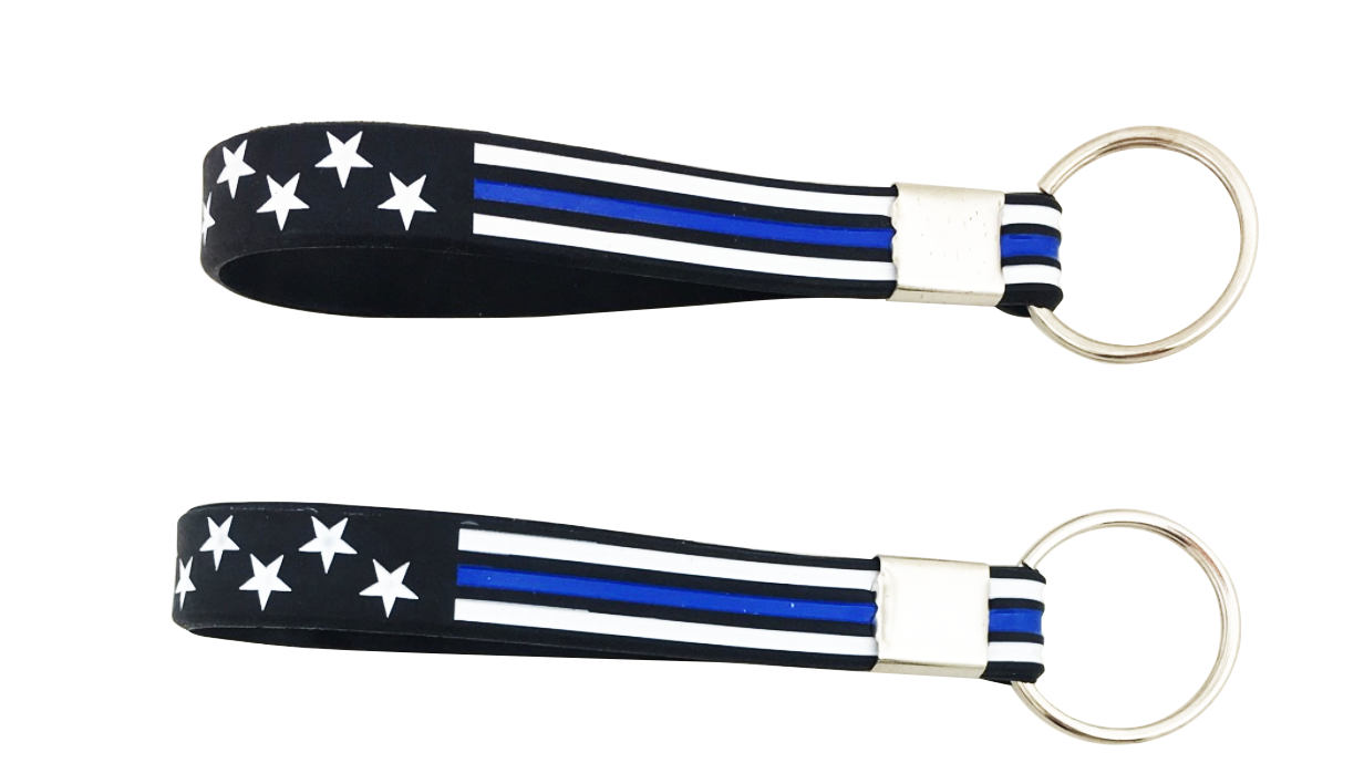 Thin Blue Line American Flag Silicone Keychain