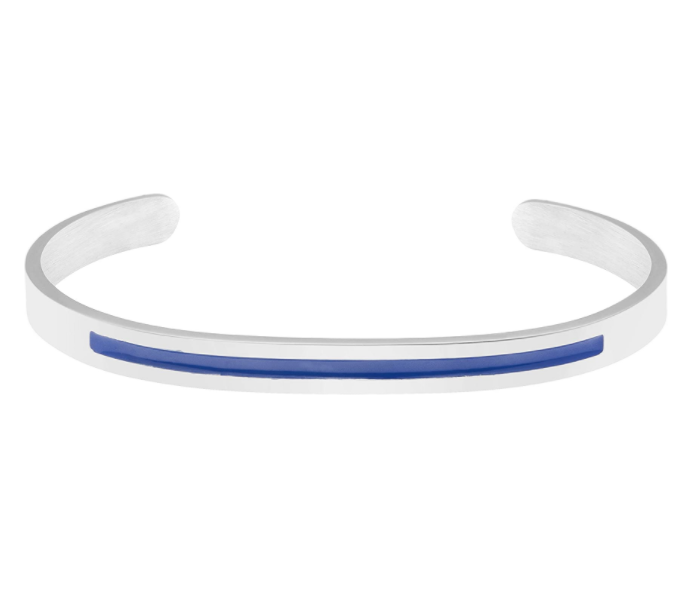 Thin Blue Line Enamel Inlay Stainless Steel Cuff Bangle