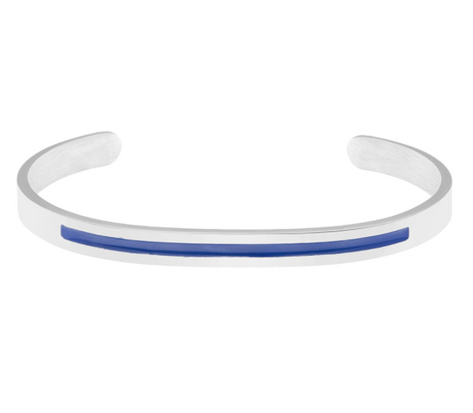 Thin Blue Line Enamel Inlay Stainless Steel Cuff Bangle