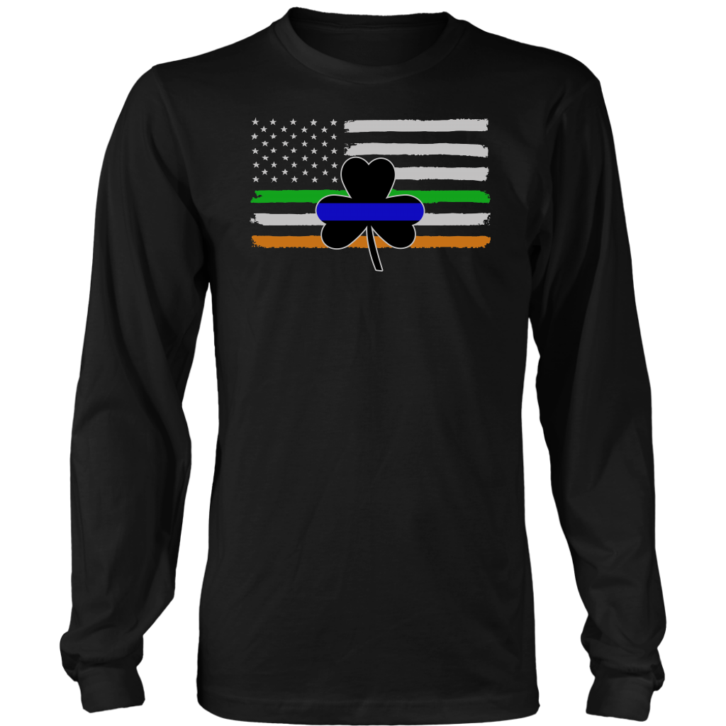 Thin Blue Line Shamrock Distress Irish Flag Shirts & Hoodies