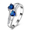 Double Heart Blue Line Ring
