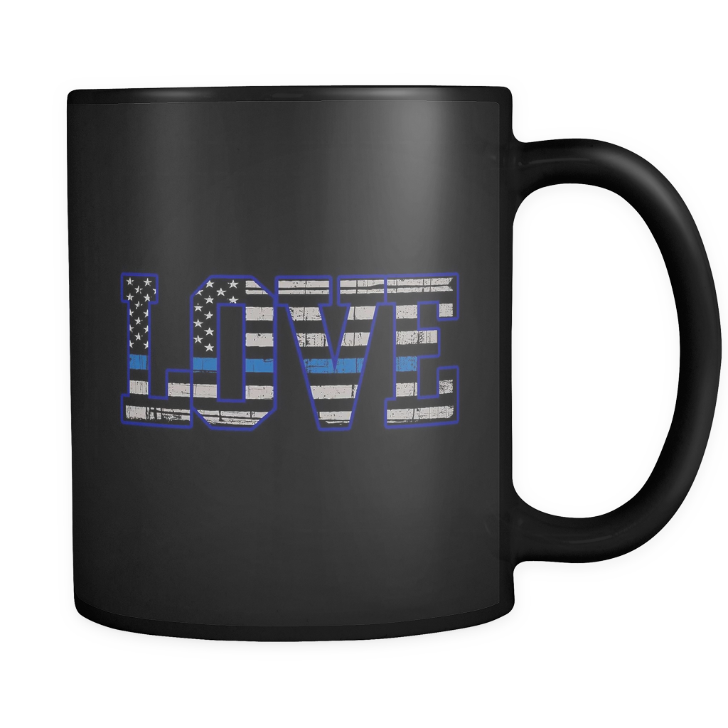 LOVE - Thin Blue Line Flag Mug - Black