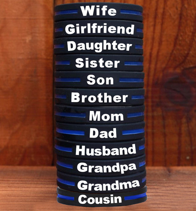 Thin blue line bracelets for mom, dad, wife, husband, son, daughter, brother, sister, grandpa, grandma, girlfriend, cousin –get the family pack & save