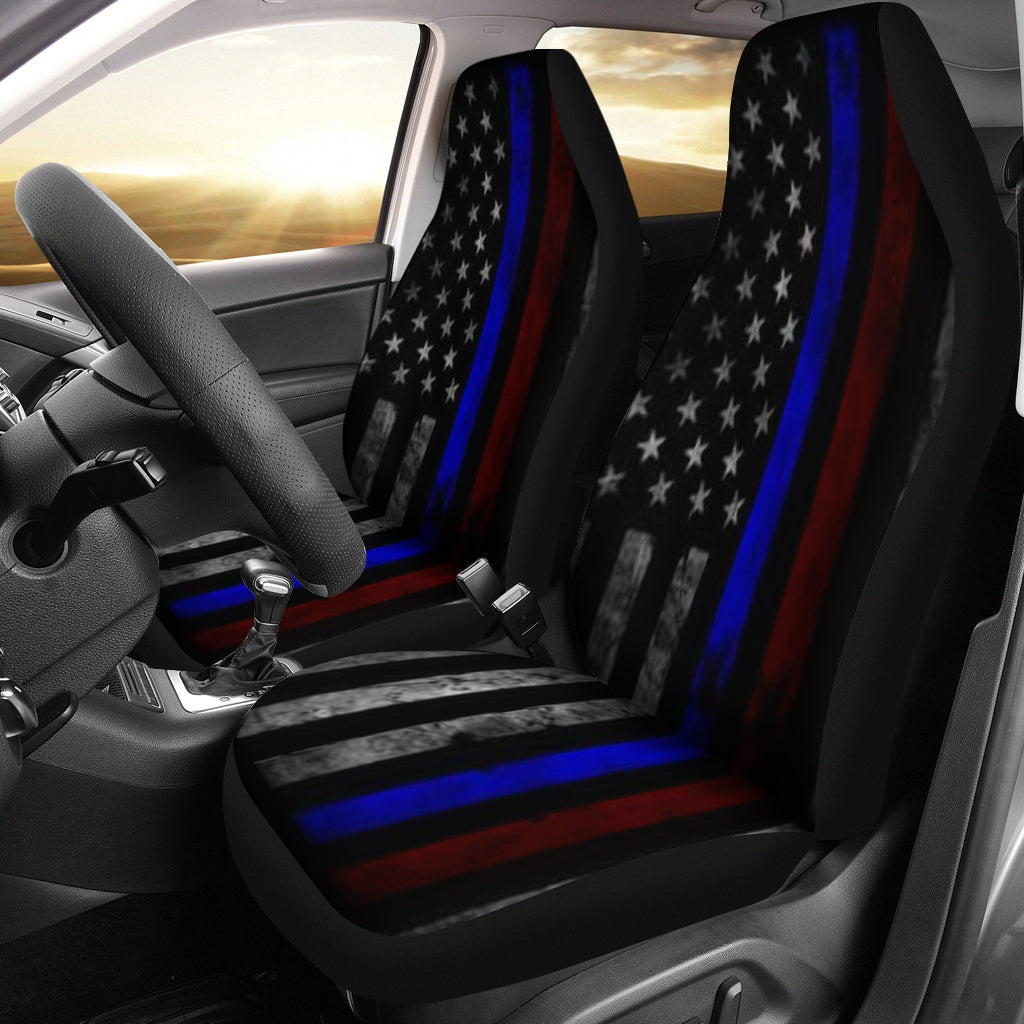 Tattered Thin Blue And Red Line Flag Car Seat Covers (Set Of 2)