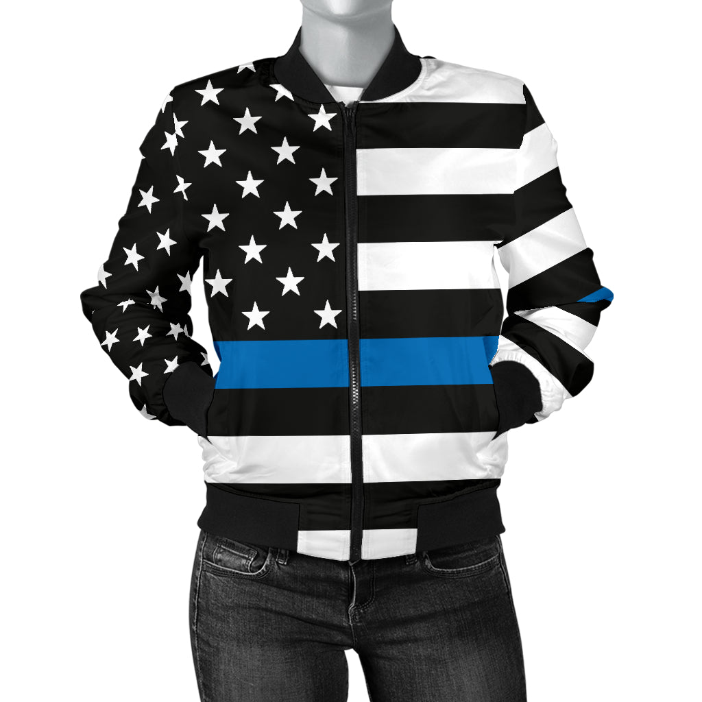 Women's Thin Blue Line American Flag Bomber Jacket