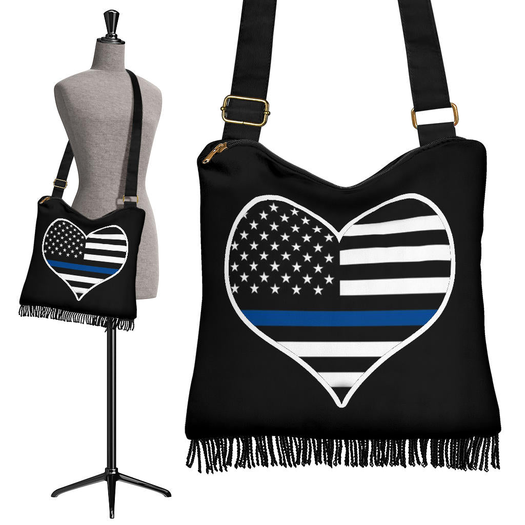Thin Blue Line Heart Boho HandBag