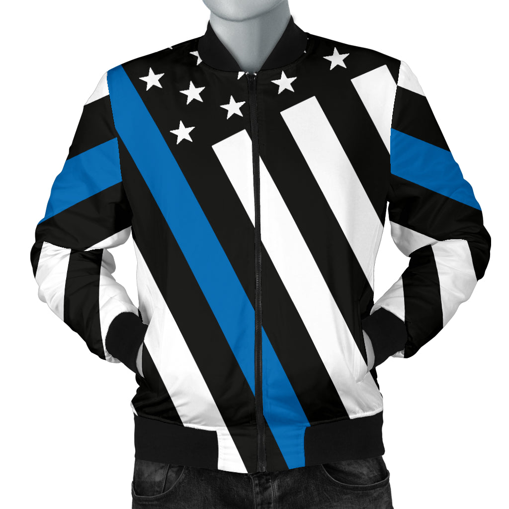 Men's Diagonal Thin Blue Line American Flag Bomber Jacket