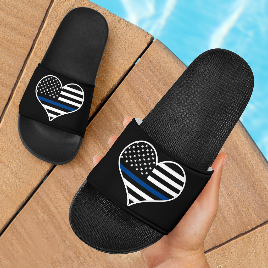 Thin Blue Line Heart Slide Sandals