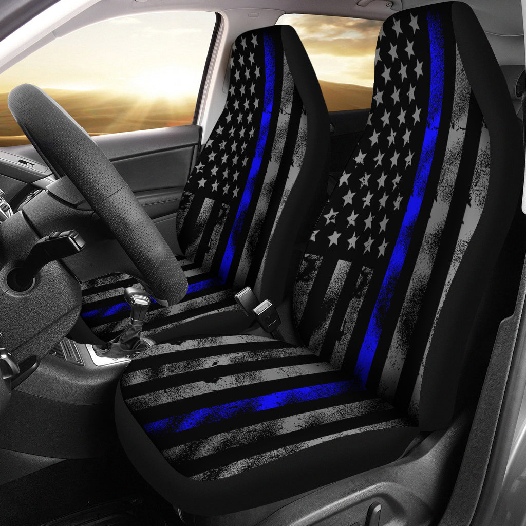 Tattered Thin Blue Line Flag Car Seat Covers (Set Of 2)