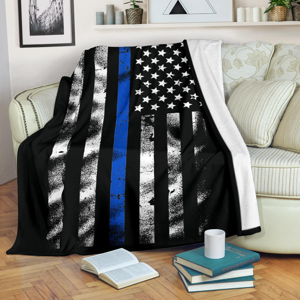 Thin Blue Line Distressed American Flag Blanket