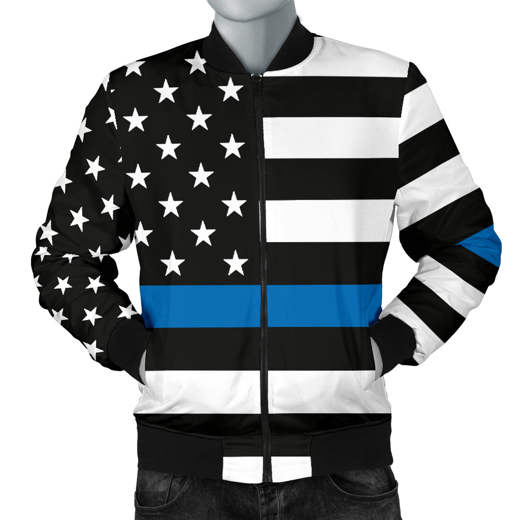 Men's Thin Blue Line American Flag Bomber Jacket