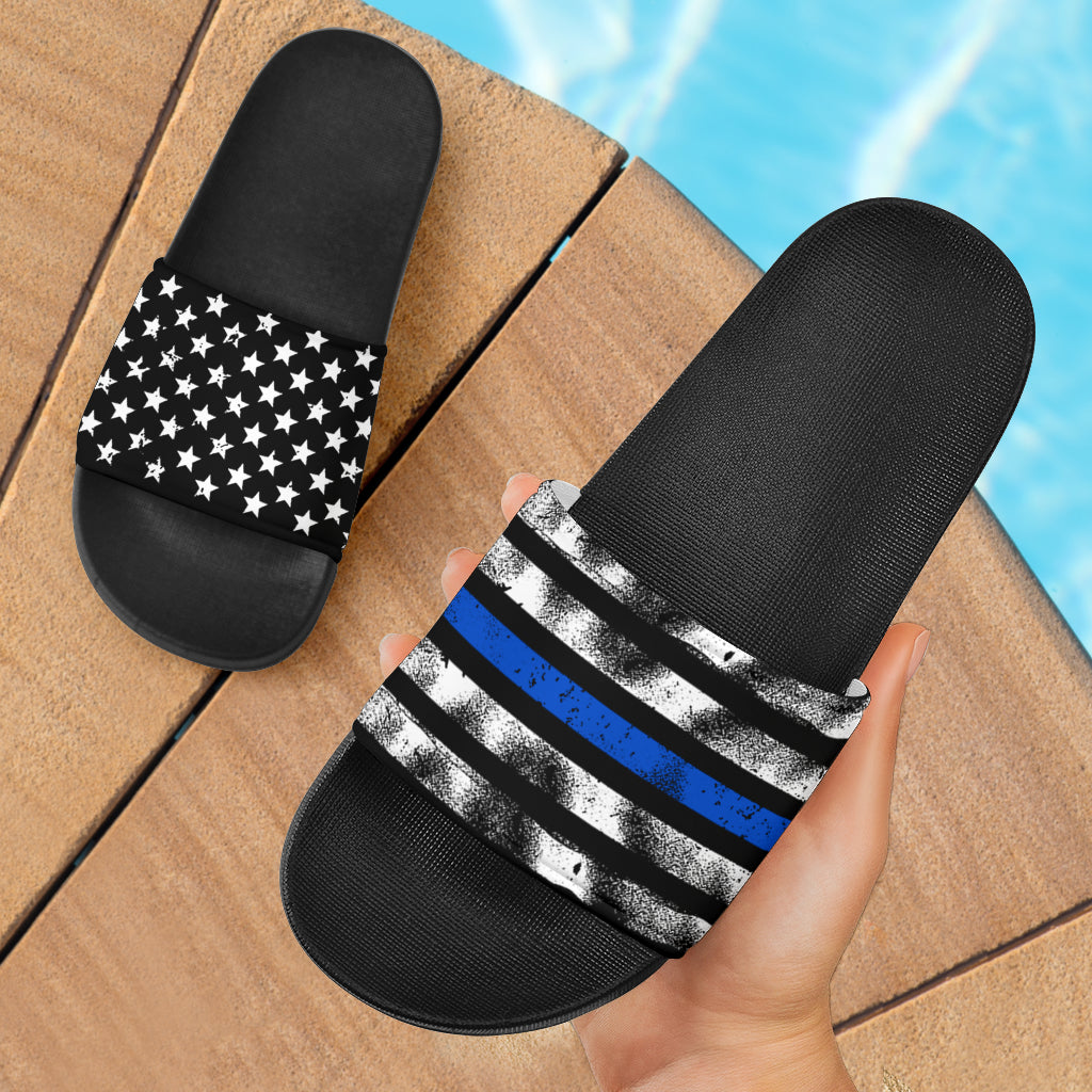 Thin Blue Stars and Stripes Slide Sandals