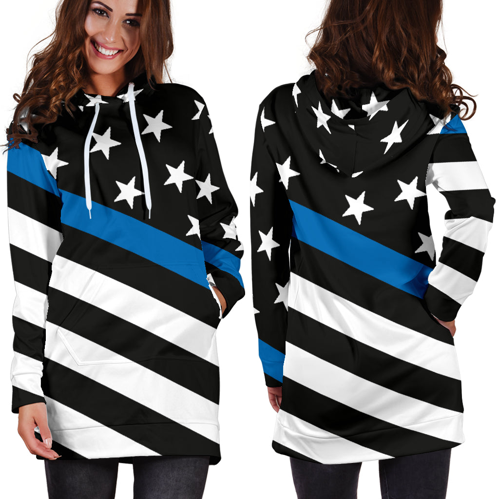 Diagonal Thin Blue Line Flag Hoodie Dress