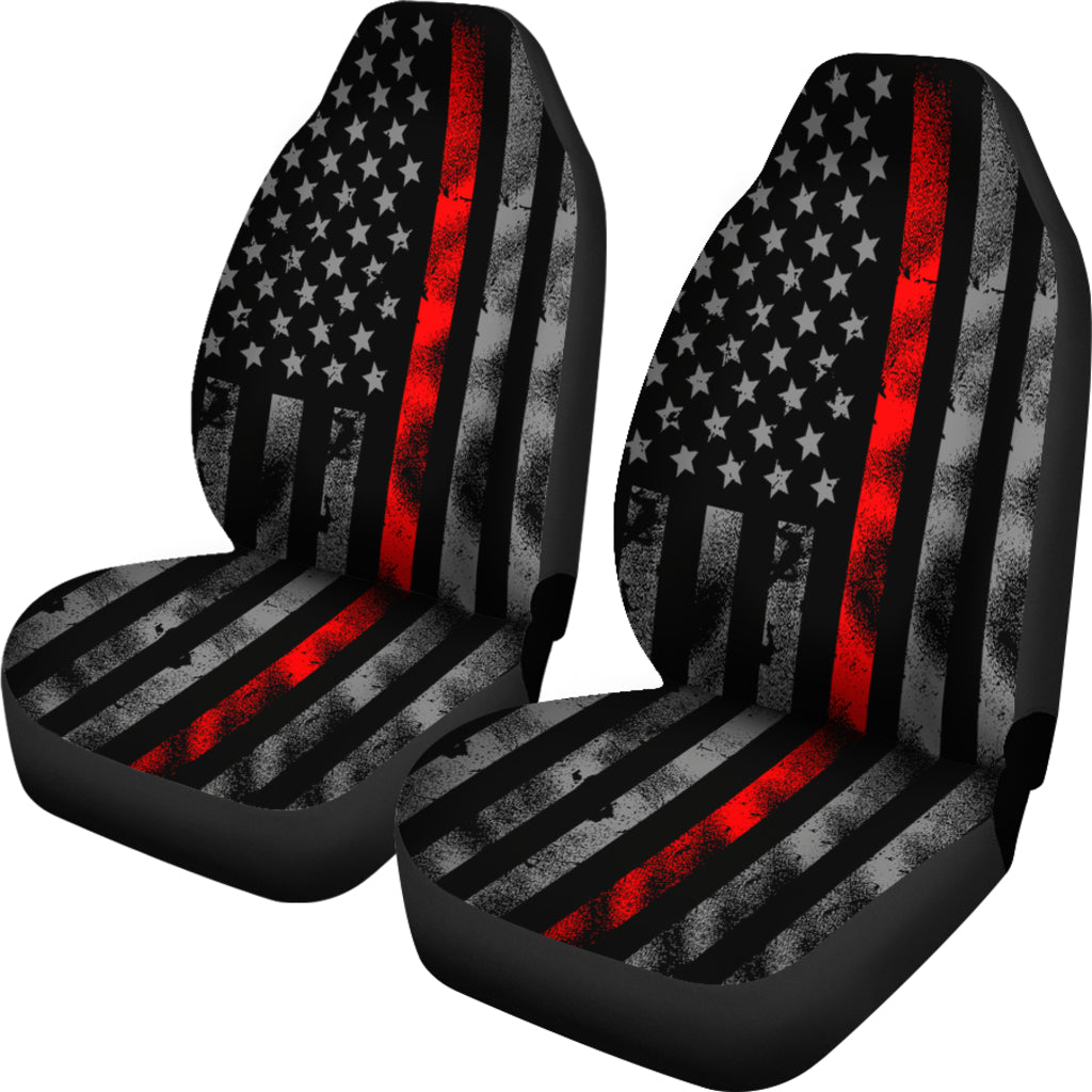 Tattered Thin Red Line Flag Car Seat Covers (Set Of 2)