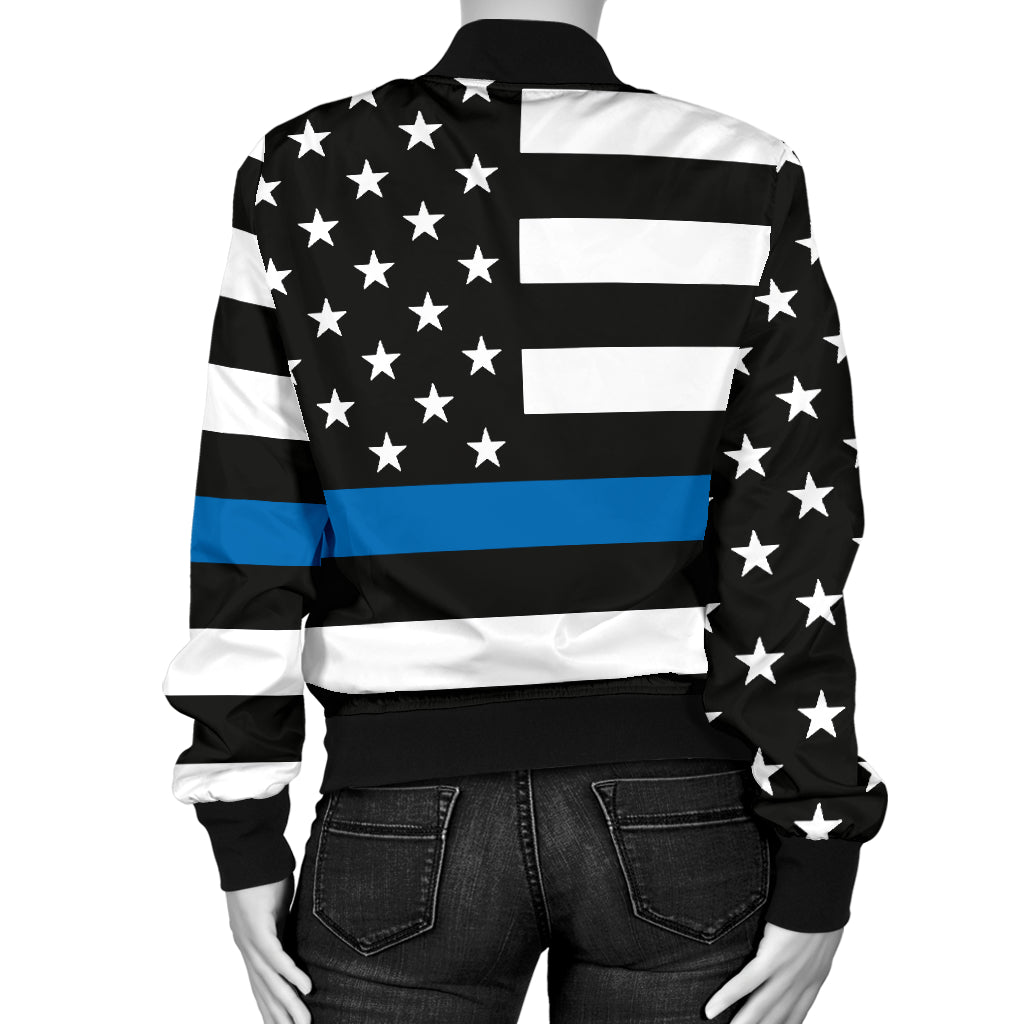 Women's Thin Blue Line American Flag Bomber Jacket