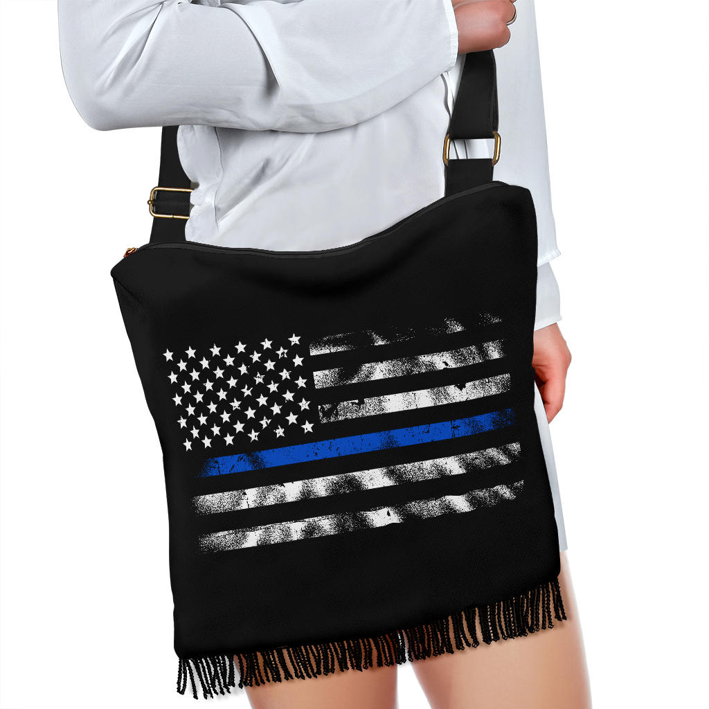 Thin Blue Line American Flag Boho HandBag