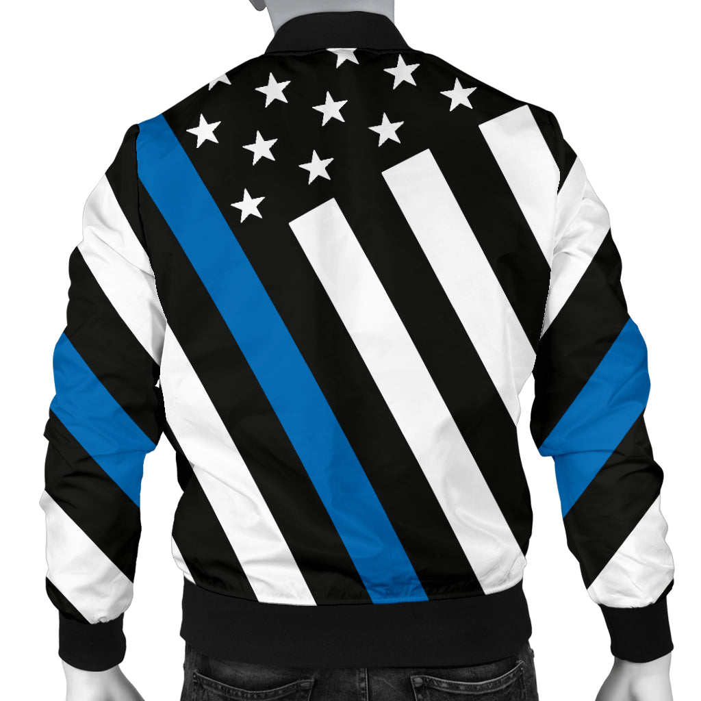 Men's Diagonal Thin Blue Line American Flag Bomber Jacket